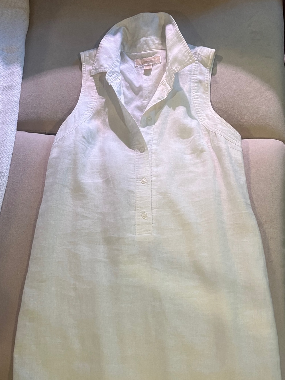 MICHAEL Michael Kors White Sleeveless Linen Button-Front Dress